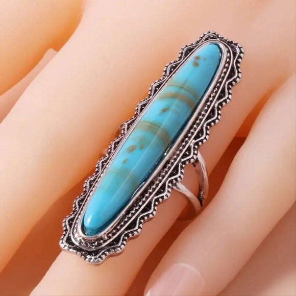 Jewelry - Antique Design Blue Long Ring Unique